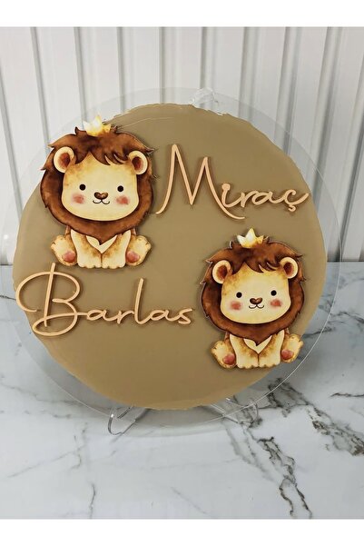 Gökçem hediyelik aslan figürlü ikiz bebek kapı süsü ( 2 isim yazılır )