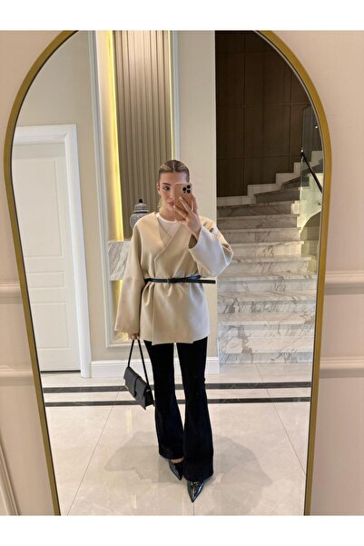 Molly Nelly Γυναικείο κομψό μπουφάν με ζώνη και επένδυση κιμονό