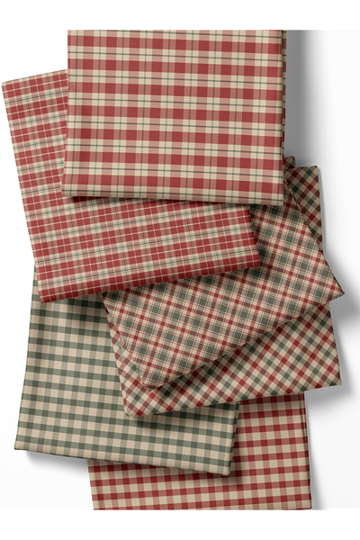 FabricMarket %100 Pamuk Saten Kumaş – 6 Ekose Ve Rustik Desen, Patchwork Ve Dikiş Için