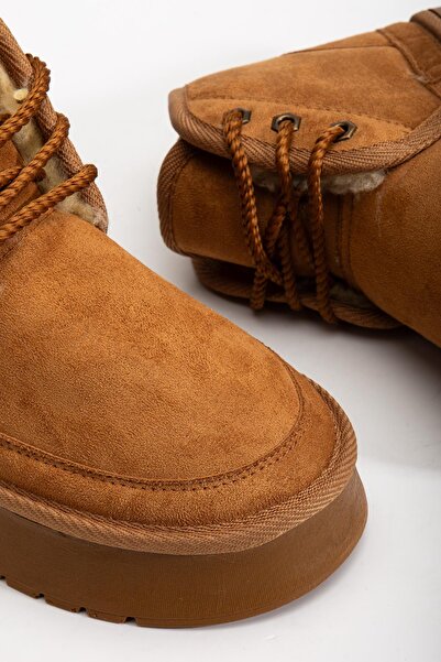 SUİNS SHOES Suins Stein Model İçi Komple Kürklü Bağcıklı Siyah Taba Ten Kadın Bot