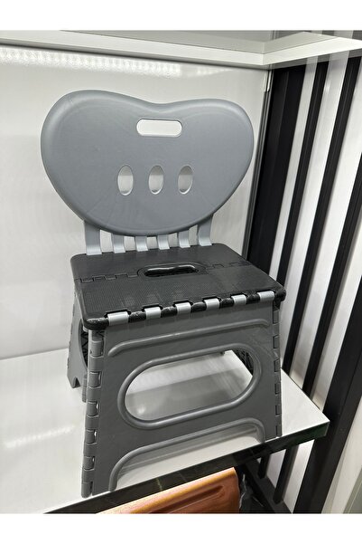 LeesHome Taşınabilir Katlanır Sırt Dayamalı Tabure Küçük Boy Sandalye gri