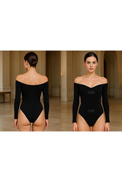 Nsb Tasarım Women's Black Low-Cut Strapless Bodysuit