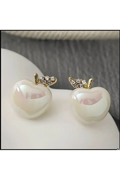 ORGANICYOU YIWU 1 Çift Basit ve Şık İmitasyon İnci Elma Küpeleri - Şık Meyve Küpeleri