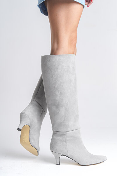 NITU Shoes Μπότες με χαμηλό τακούνι από πέτρινο γκρι σουέντ