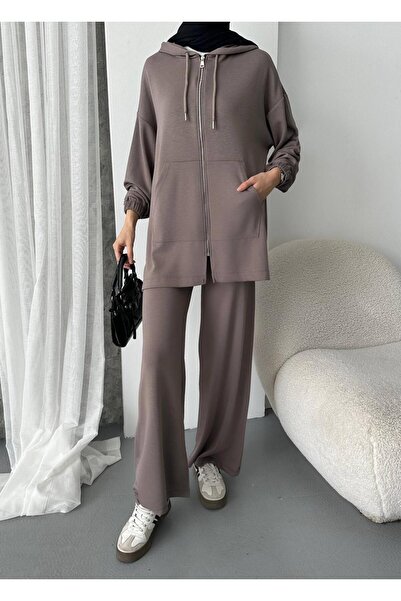 VAJESTO Kadın Vizon Modal Kumaş Kapüşonlu Yumuşak Eşofman Takımı