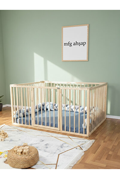 MFG AHŞAP Çocuk karyolası ve oyun alanı doğal ahşap montessori