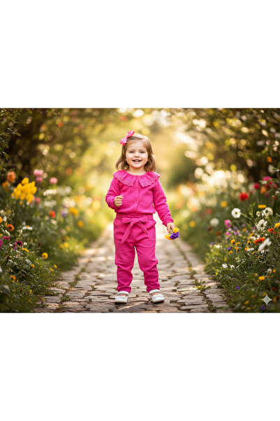 Selvira Set de tricotaje pentru fete, culoare fucsia, cu guler din dantelă și...