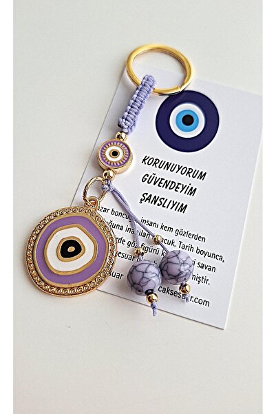 Svc Aksesuar Gift Evil Eye Beaded Modern Keychain - Purple 10.5 cm