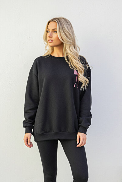 KOZİA OUTDOORS Oversize Women's Sweatshirt with Pink Ribbon Detail on the Back