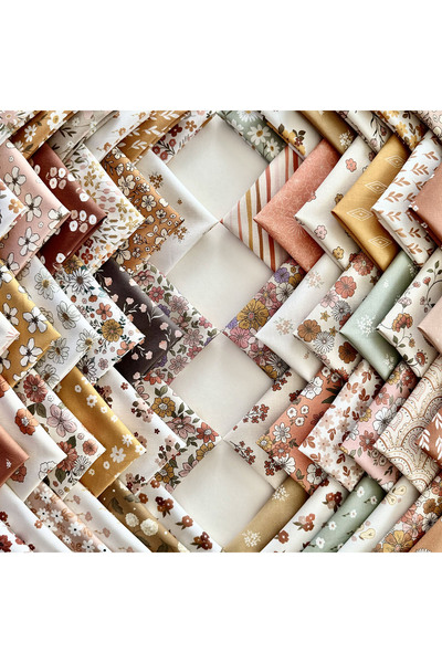 FabricMarket 60 Pieces 20X20 cm 100% Cotton Eco Satin Patchwork Fabric Set – Vintage Floral Pattern