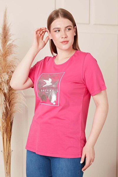 RMG Gamze Moda Embroidered Printed Large Size T-Shirt