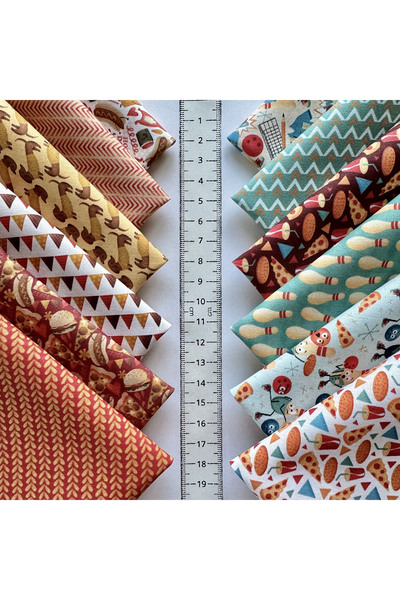 FabricMarket 100% Cotton Satin Fabric – 60 Pieces 20X20 Cm, Nature, Camping and Geometric Patterned, for Patchwork