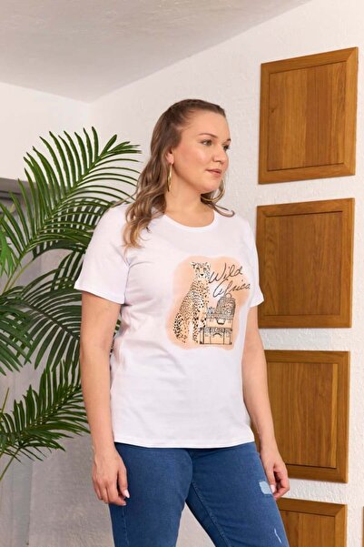 RMG Gamze Moda Tiger Printed Large Size T-Shirt