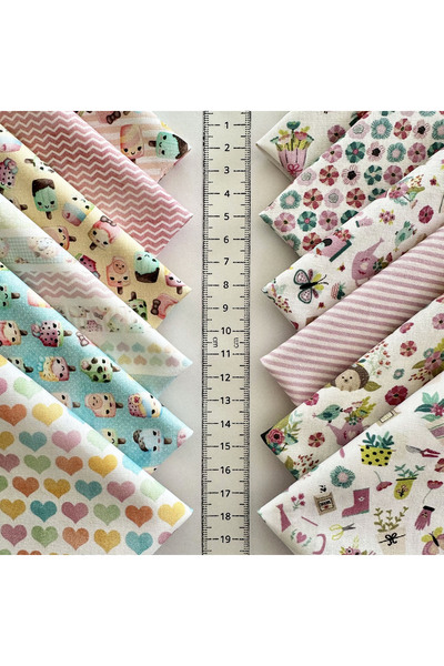 FabricMarket 100% Cotton Satin Fabric – 60 Pieces 20X20 Cm, Summer and Fruit Themed Patterns, for Patchwork