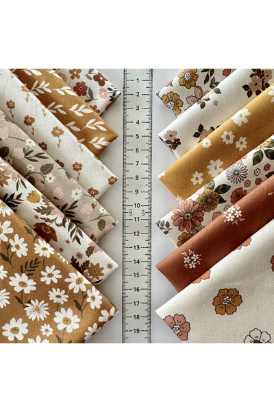 FabricMarket 60 Pieces 20X20 cm 100% Cotton Eco Satin Patchwork Fabric Set – Vintage Floral Pattern