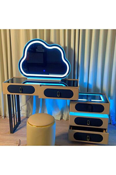 Un Modern makeup vanity with fingerprint safe, wireless charger and luxurious design