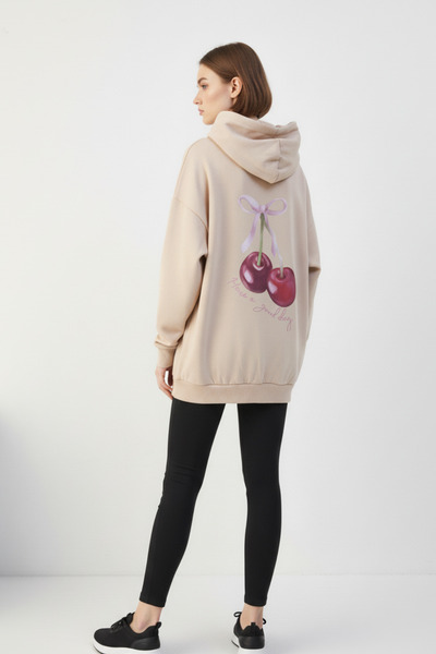 KOZİA OUTDOORS Hanorac supradimensionat cu glugă și imprimeu cireșe pe spate,...