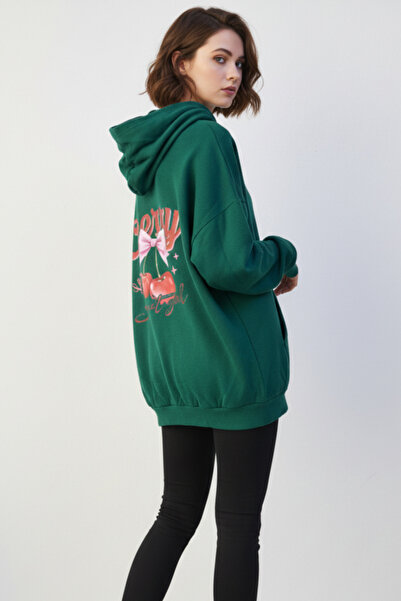 UNCİA OUTDOORS Hanorac supradimensionat cu glugă pentru femei, cu imprimeu ci...