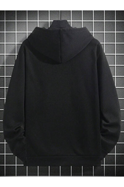 Relax family xf Men's Black Hooded Sweatshirt Oversize Cotton Lined 3 Thread Winter Anti-Pilling