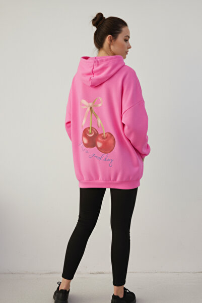 KOZİA OUTDOORS Дамска качулка с голям размер и принт с череши на гърба