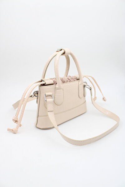 LASSO حقيبة يد وكتف نسائية صغيرة من جلد التمساح الكريمي متعددة المقابض مع فتح...