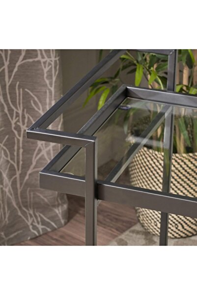 genric عربة تقديم معدنية FFD - رف زجاجي أنيق من طبقتين بسمك 1.3 سم، أسود، 80×...