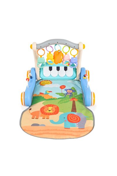 Moni Toys Premergător 2 în 1 pentru bebeluși cu pian și covoraș colorat albastru, jucării interactive și funcții muzicale