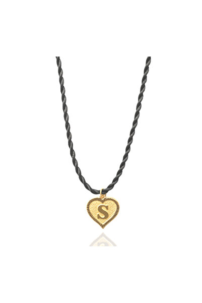 Nezihhan 0.25 Gram 14 Ayar S Harfi Siyah İpli Kalp Kolye