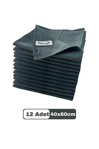 PELLA-EU Mikrofiber Cam Bezi Genel Temizlik Bezi Mutfak Banyo Yüzey 12 adet Antrasit 40x60cm
