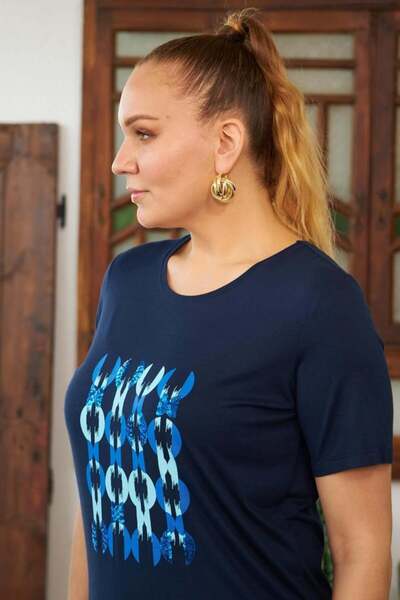 RMG Gamze Moda Large Size Pul Payet Detail T-Shirt