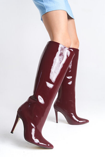 NITU Shoes Бордовий шкіряний високий каблук чобіт