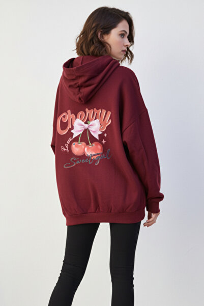 UNCİA OUTDOORS Hanorac supradimensionat cu glugă pentru femei, cu imprimeu ci...