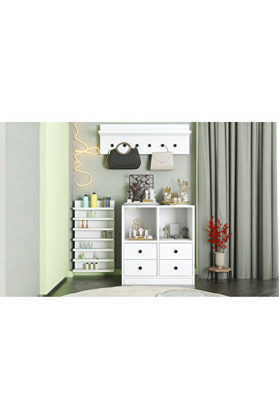 nettrends.net the new trend of shopping Modüler Takı Dolabı Askılıklı Organizerli Çekmeceli Çift Kapaklı Duvara Monte Beyaz-NRG-TADLP-1002