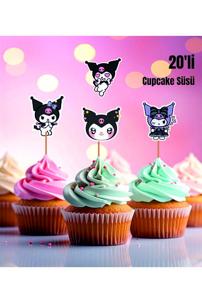 Ege ajans Kuromi Konsept Kürdanlı Cupcake Süsü (20'li Kalın Kağıt)