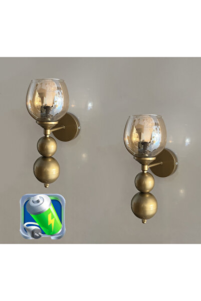 gaziantepavize Şarj Et Kullan Eskitme Tokyo Şarjlı Pilli Aplik Bal Cam Metal Gövde Modern Duvar Aydınlatma -2 Adet
