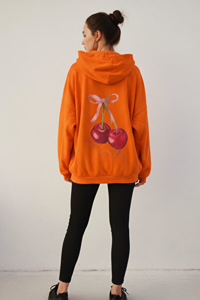 KOZİA OUTDOORS Дамска качулка с голям размер и принт с череши на гърба