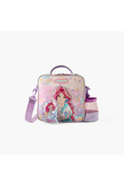 zmzm Lunch Bag with Adjustable Strap, Zipper Closure, and Mermaid and Minnie Prints