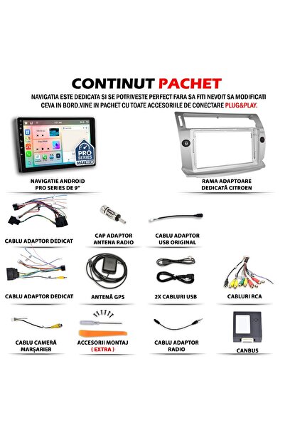MaxTech Navigatie Citroen C4 (2004-2009) dedicata, 4 GB Ram 64 GB Rom OctaCore, Carplay & Android auto