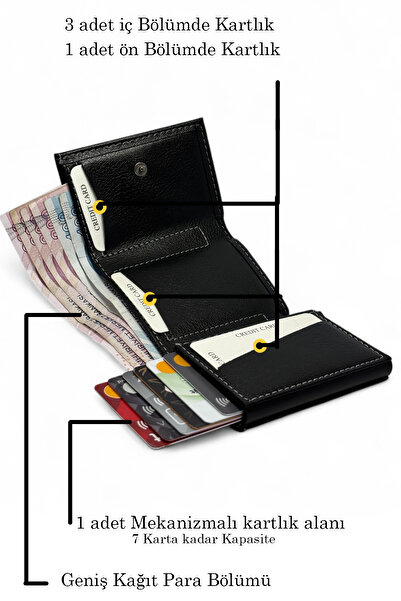 EVVELİ Erkek Charm Bileklik ve Vegan Deri Siyah Nakit Para Bölmeli Kızaklı Mekanizmalı Cüzdan Kartlık Seti