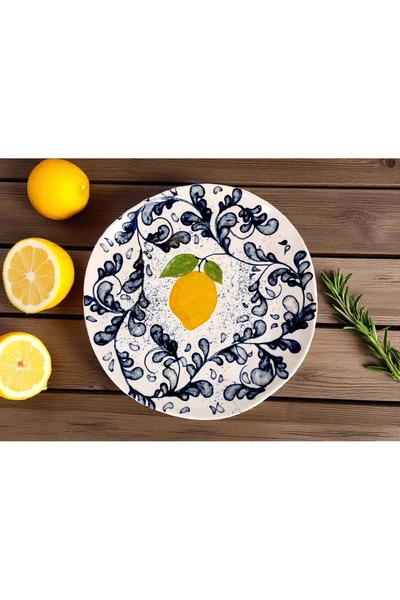 La Mediterranea Farfurie întinsă model Limoi, stil Capri cu lămâi, 26 cm -