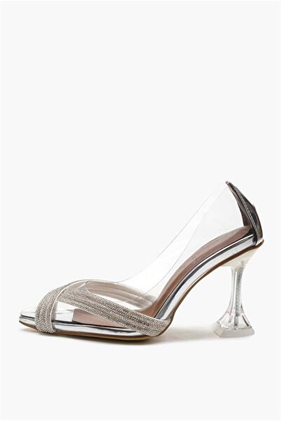 Majensia 155024 Stoned Transparent Heeled Shoes Silver