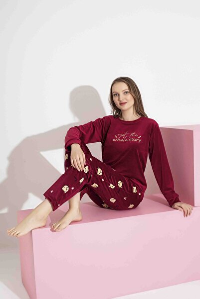 Mine style Mother Daughter Velvet-Red Moon Embroidery Injection-Printed Winter French Velvet Pajama Set