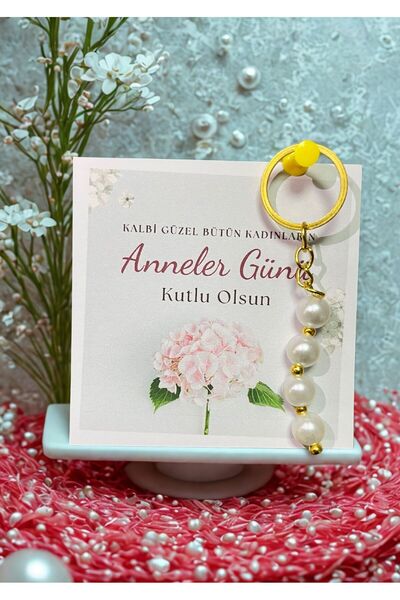 Anneler günü 20 adet inci gold detayli anahtarlık kişiye özel yazi yazılır