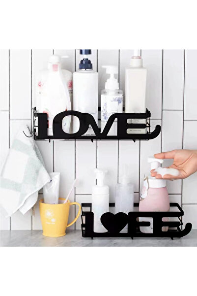 OEM Suporturi de duș sau bucătărie, fără găurire, set de 2 bucăți, metal negru