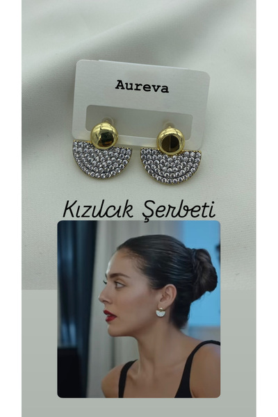 AUREVA Ivy Zirkon Taşlı Gold Küpe ( Kızılcık Şerbeti Doğa )