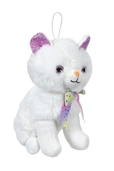 Davida Dreams Pisicuta alba din plus cu urechi roz si fundita, 18 cm