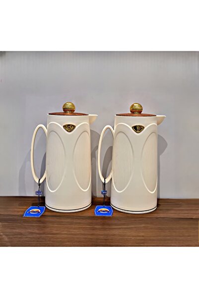 royal_camel طقم ترامس شاي وقهوة ذهبي بغطاء خشبي 1+1لتر من رويال كاميل