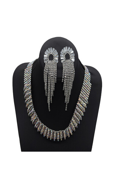 velve Set Vegas, cercei si colier din pietre semipretioase, argintiu,