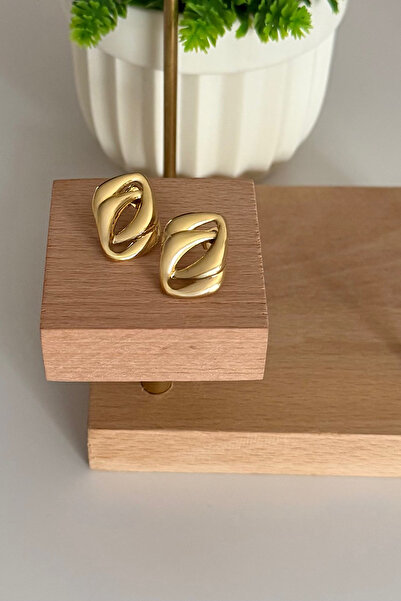 FIERA JEWELRY Asimetrik Gold Renk Altın Kaplama Çelik Kadın Küpe