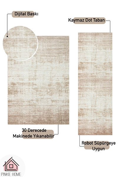 PINKIE HOME Dijital Baskı Makinede Yıkanabilir Kaymaz Leke Tutmaz Salon Halısı Mutfak Halısı ve Yolluk-N66